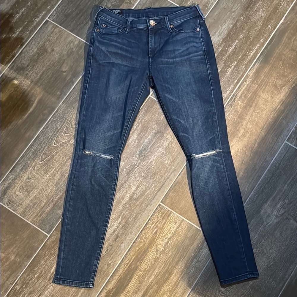 True Religion Blue Skinny Jeans with Distressed Details